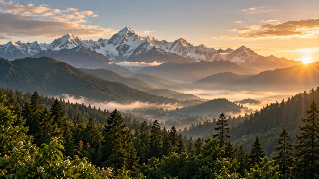 Sunrise over Himalayan mountains
